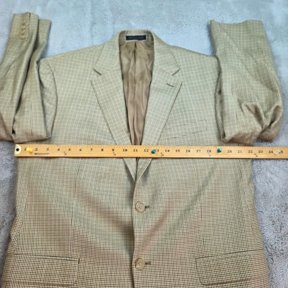 Lauren Ralph Lauren Silk Wool Sport Coat Mens 42R Houndstooth Blazer Tan Brown